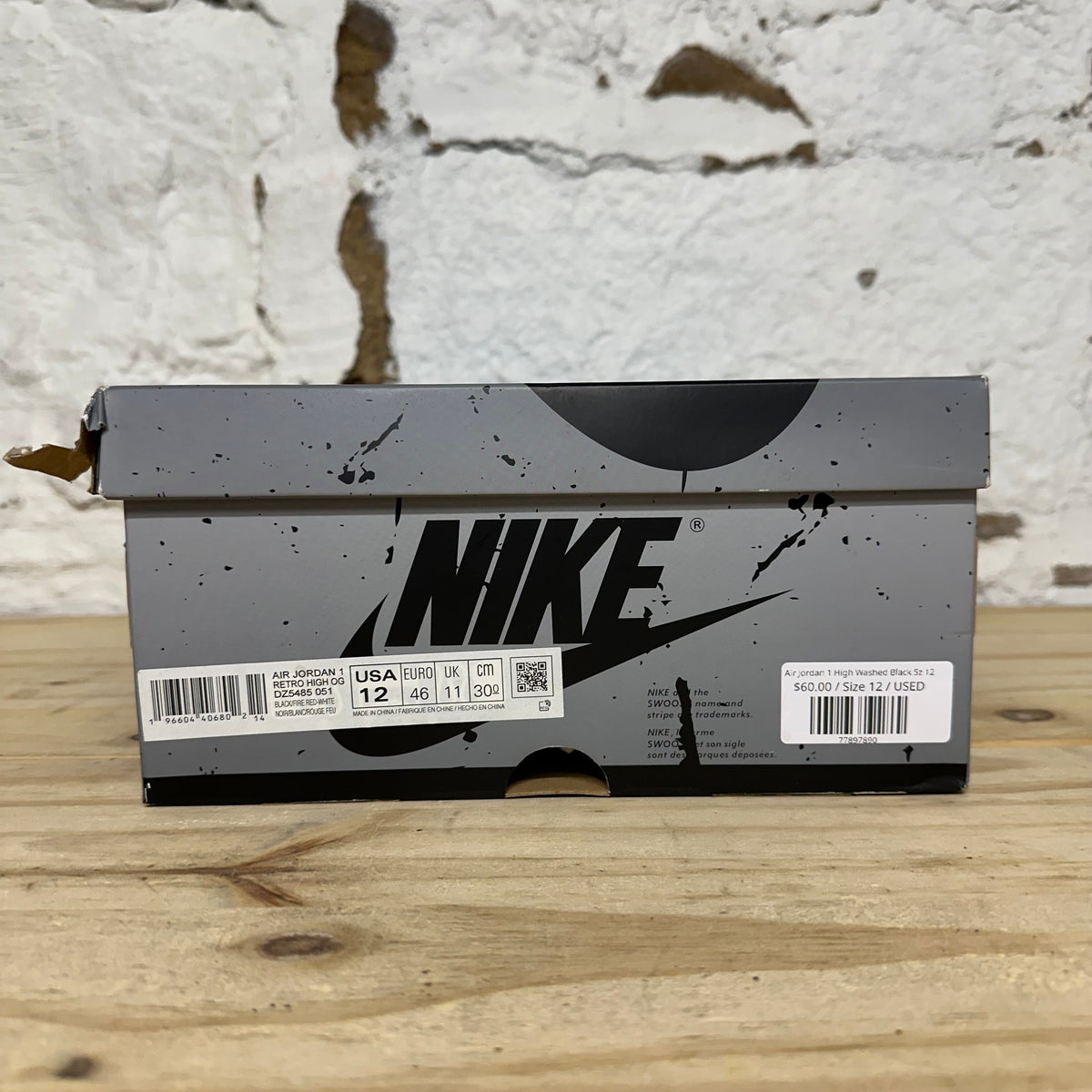 Air Jordan 1 High Washed Black Sz 12