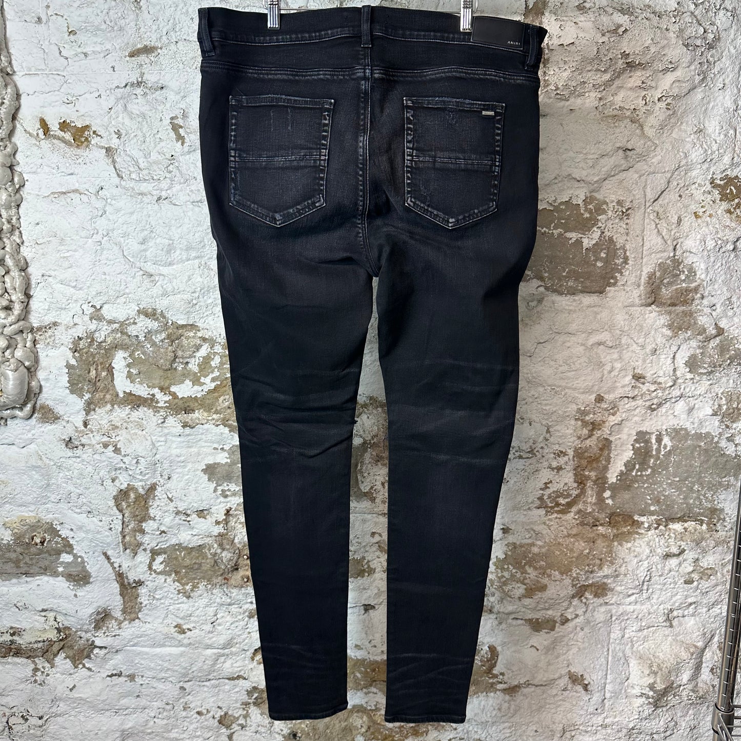 Amiri MX1 Camo Patch Black Denim Jeans Sz 40