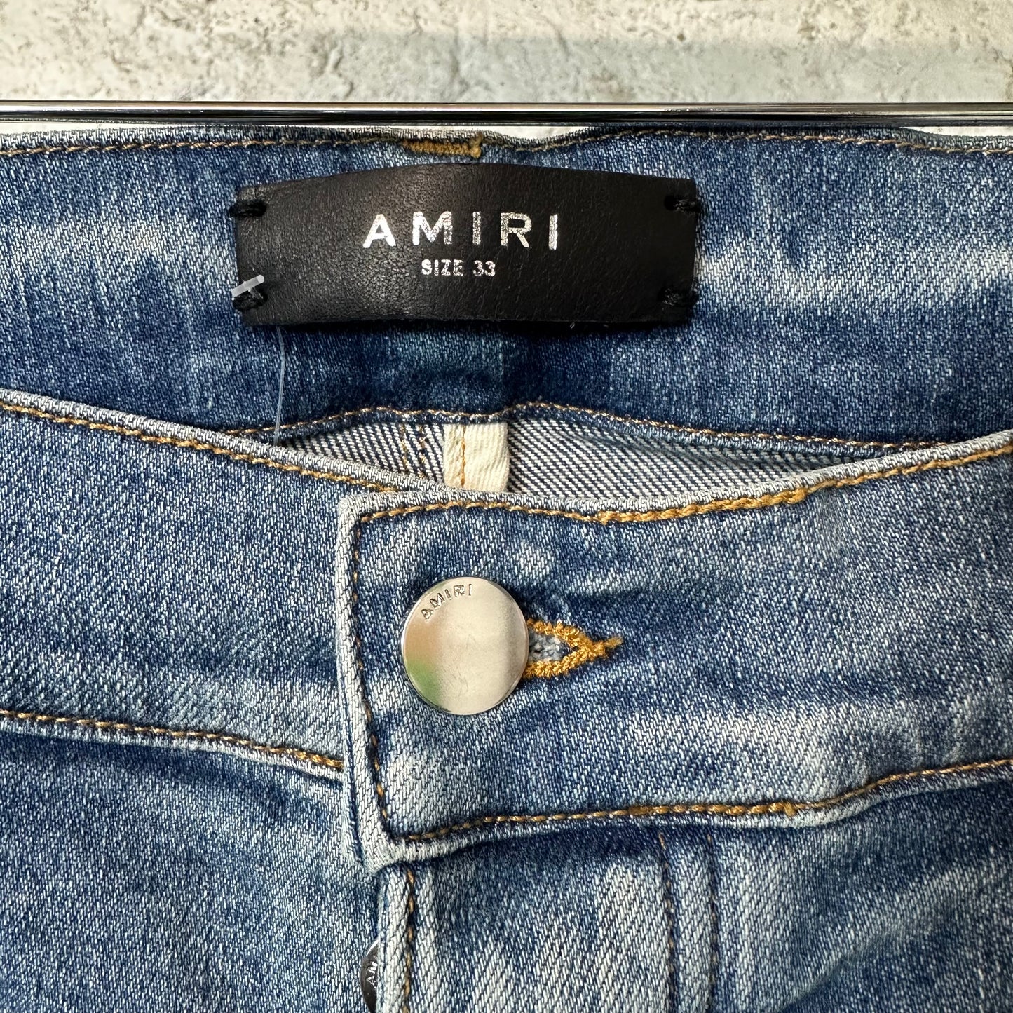 Amrii MX2 Yellow Brown Patch Blue Denim Jeans Sz 33