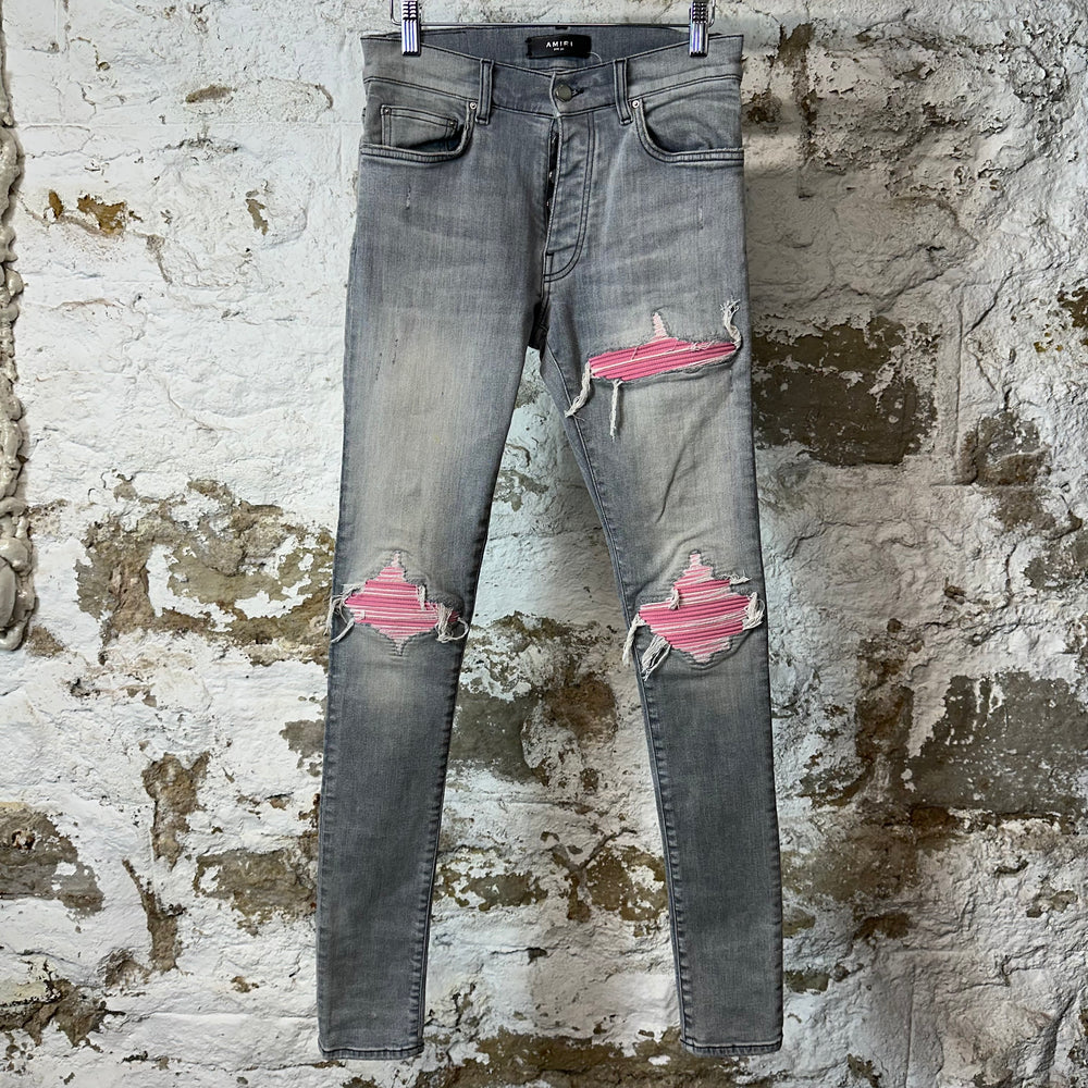 Amiri MX1 Pink Suede Grey Denim Jeans Sz 28