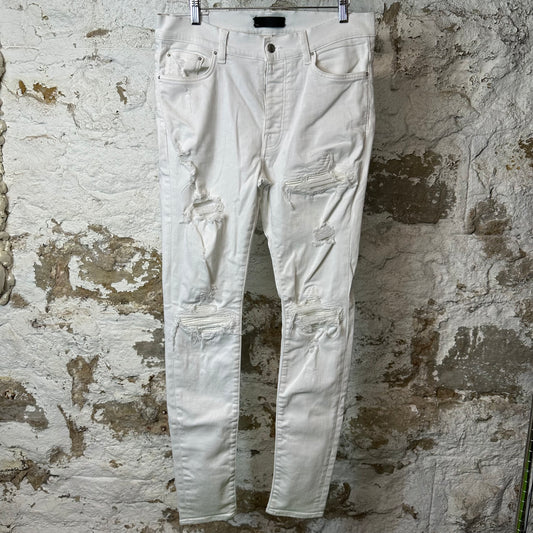 Amiri MX1 White Leather White Denim Jeans Sz 34