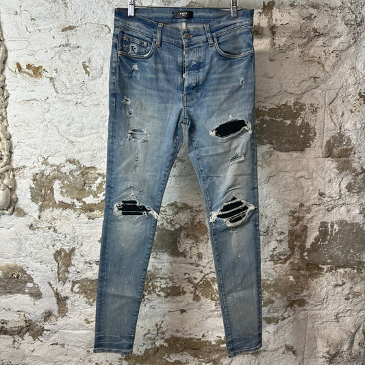 Amiri MX1 Black Suede Blue Denim Jeans Sz 31