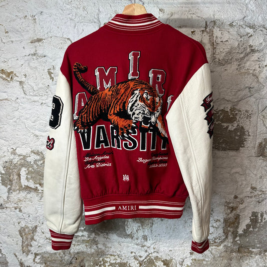 Amiri Red White Leather Tiger Varsity Jacket Sz S