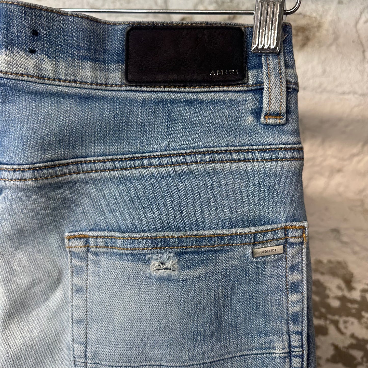 Amiri MX1 Cracked Orange Blue Denim Jeans Sz 28