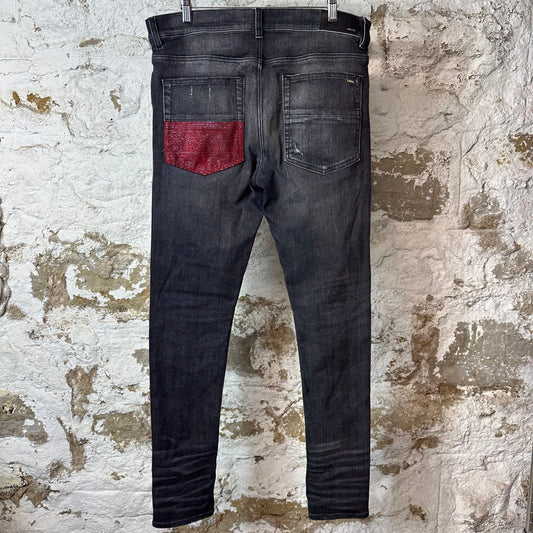 Amiri MX1 Red Glitter Grey Denim Jeans Sz 34