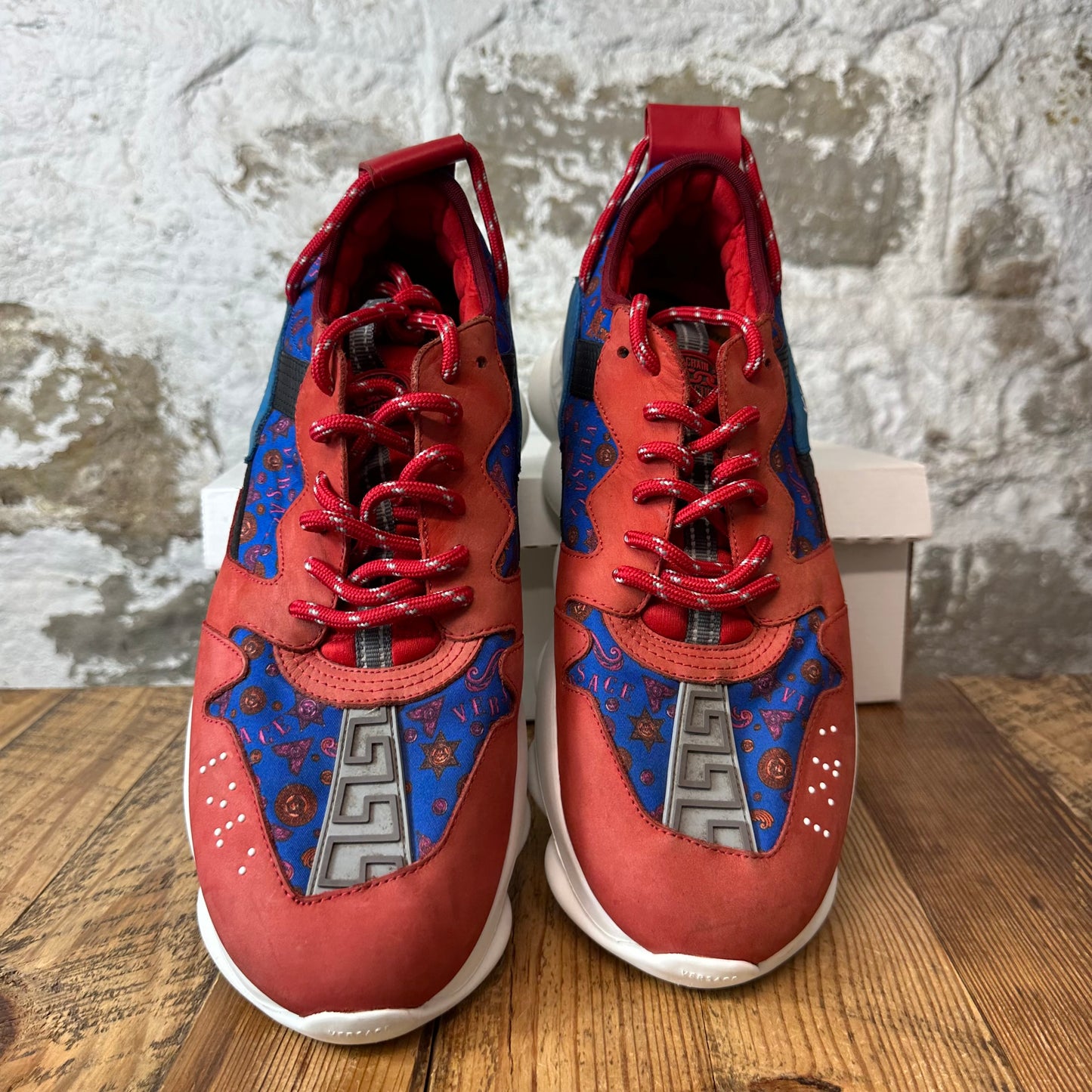 Versace Chain Reaction Red Blue White Sneaker Sz 12 (45)