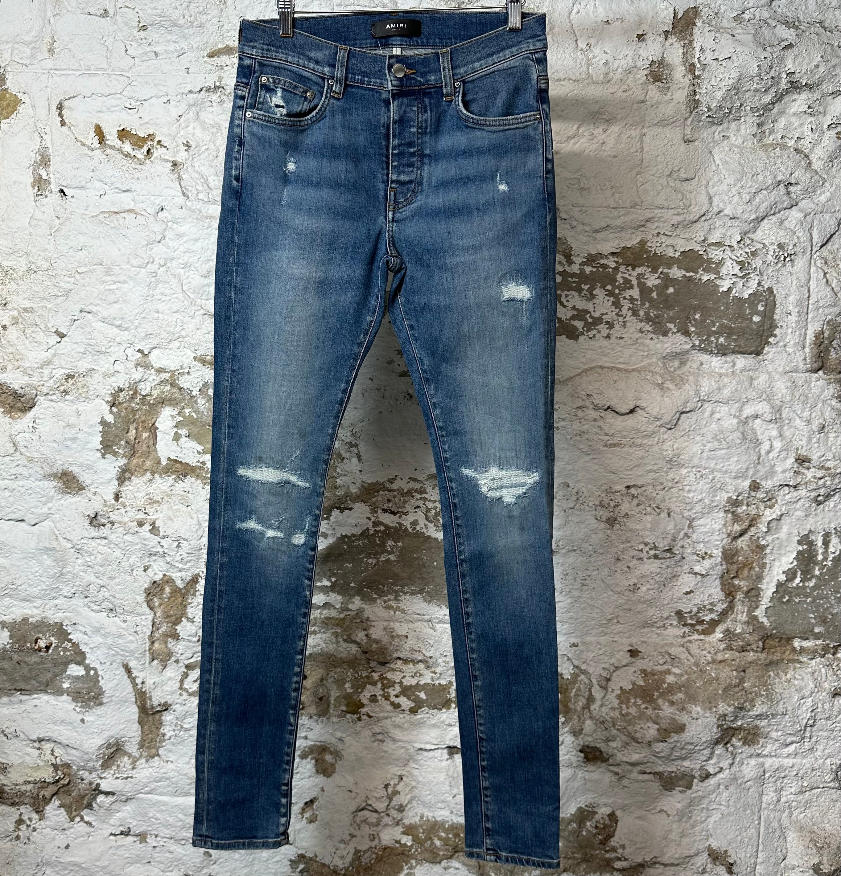 Amiri Knee Stitch Plain Blue Denim Jeans Sz 29