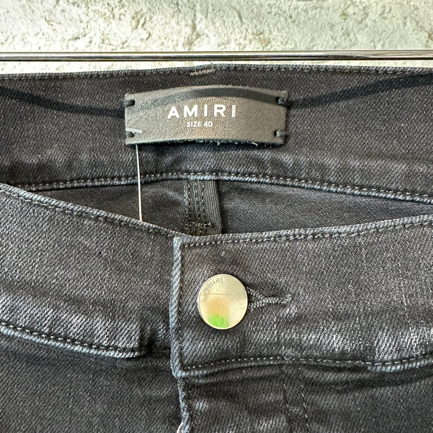 Amiri MX1 Camo Patch Black Denim Jeans Sz 40