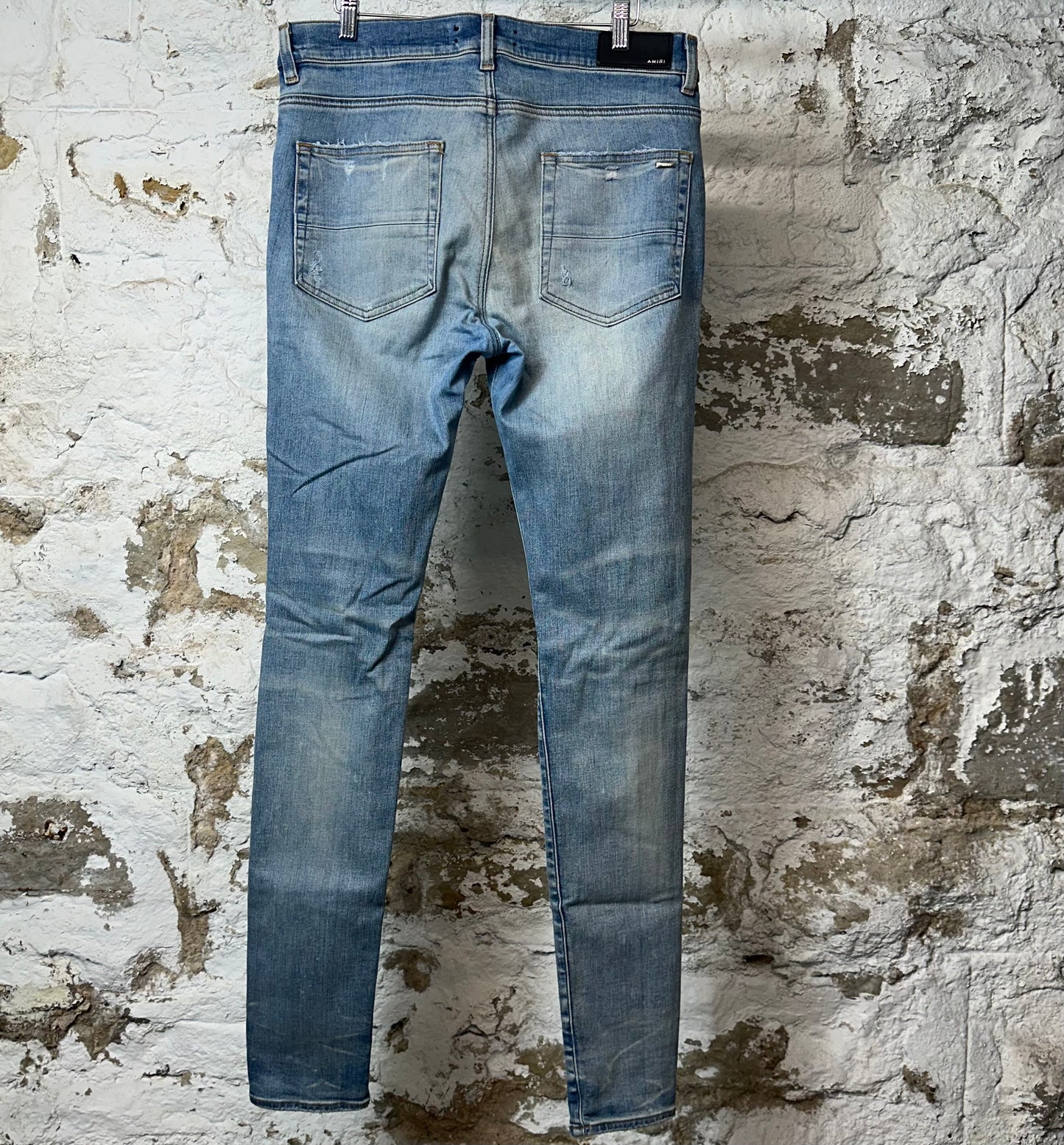 Amiri Plain Blue Distressed Denim Jeans Sz 32