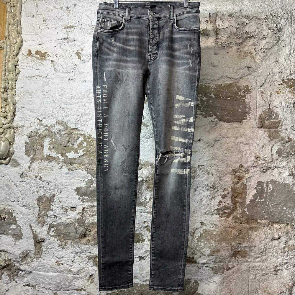 Amiri Army Stencil Grey Denim Jeans Sz 31