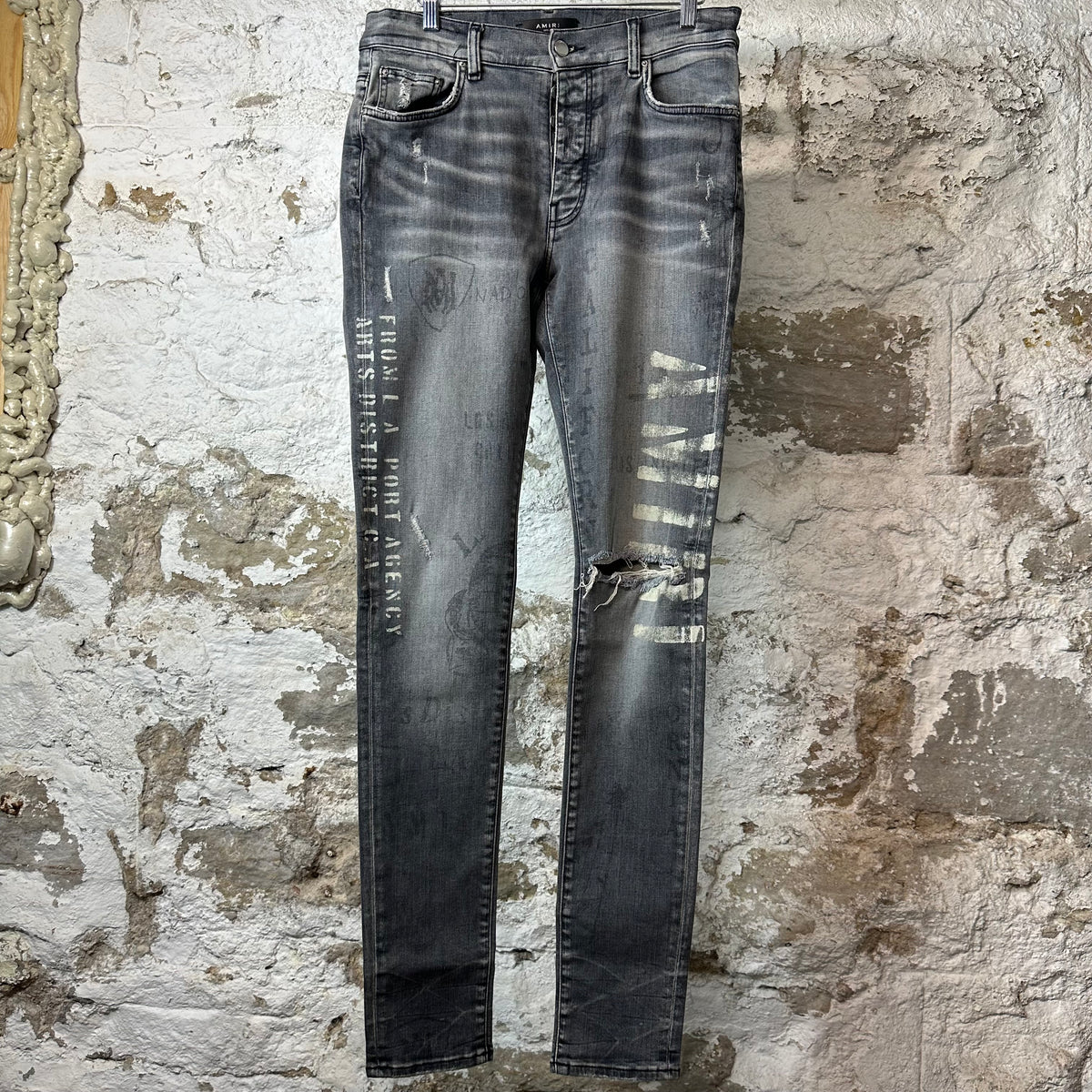 Amiri Army Stencil Grey Denim Jeans Sz 31
