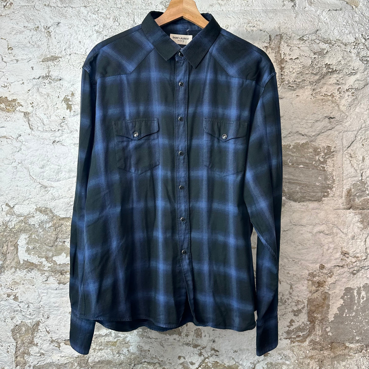 Saint Laurent Blue Plaid Button Up Shirt Sz XL