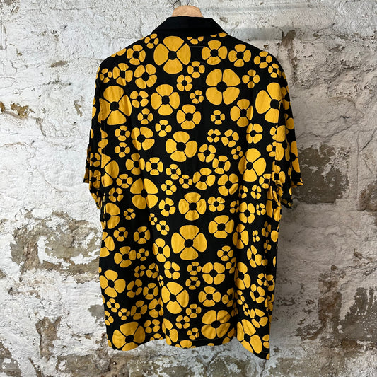 Marni Carhart WIP Yellow Floral Black Button Up Shirt Sz S