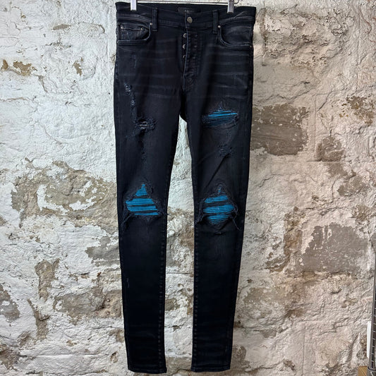 Amiri MX1 Cracked Blue Black Denim Jeans Sz 30