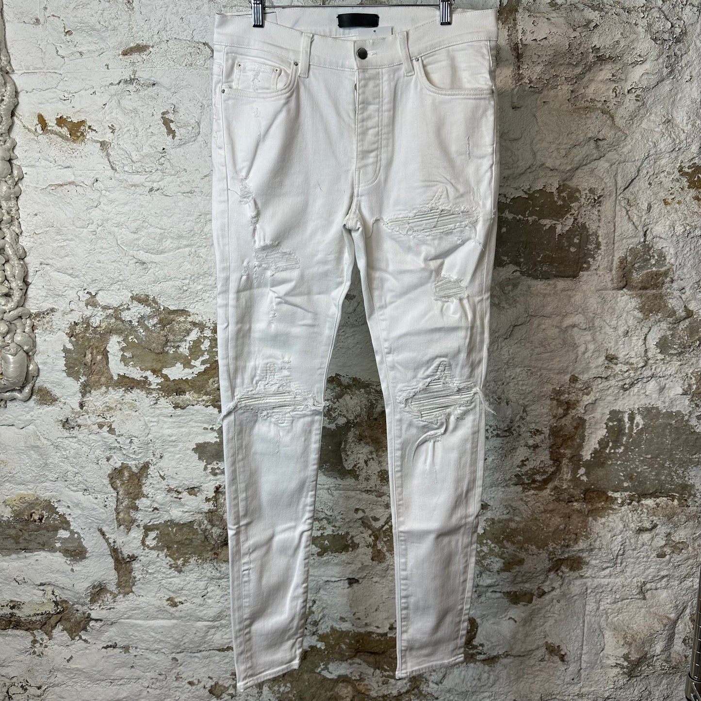 Amiri MX1 White Leather White Denim Jeans Sz 34