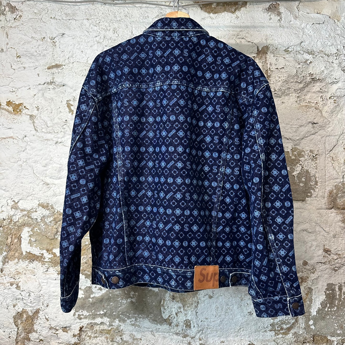 Supreme Flocked Denim Trucker Jacket Blue Sz M