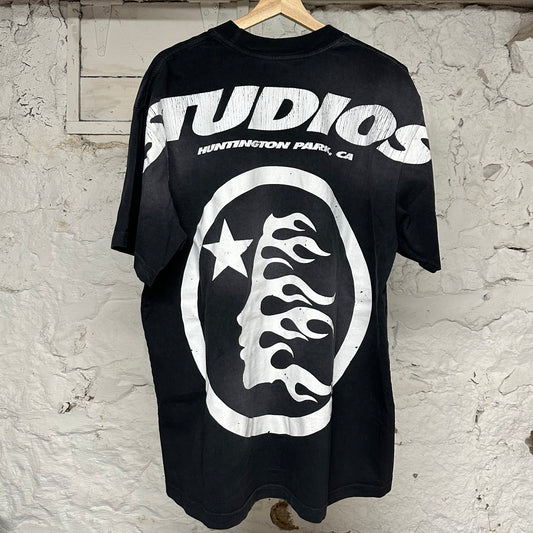 Hellstar White Spell Glitter Faded Black T-Shirt Sz L