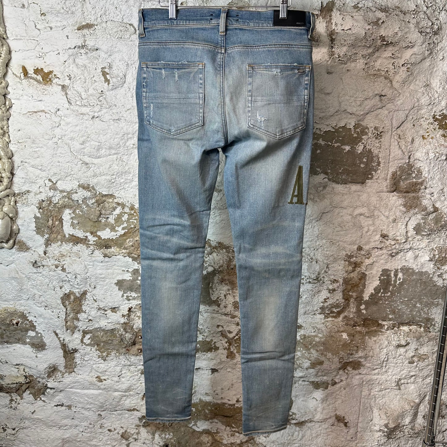 Amiri MX1 Camo Spell Blue Denim Jeans Sz 32