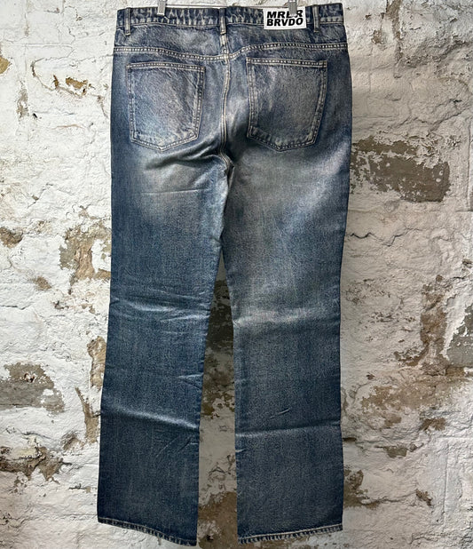 Who Decides War Waxed Plain Blue Denim Jeans Sz 38