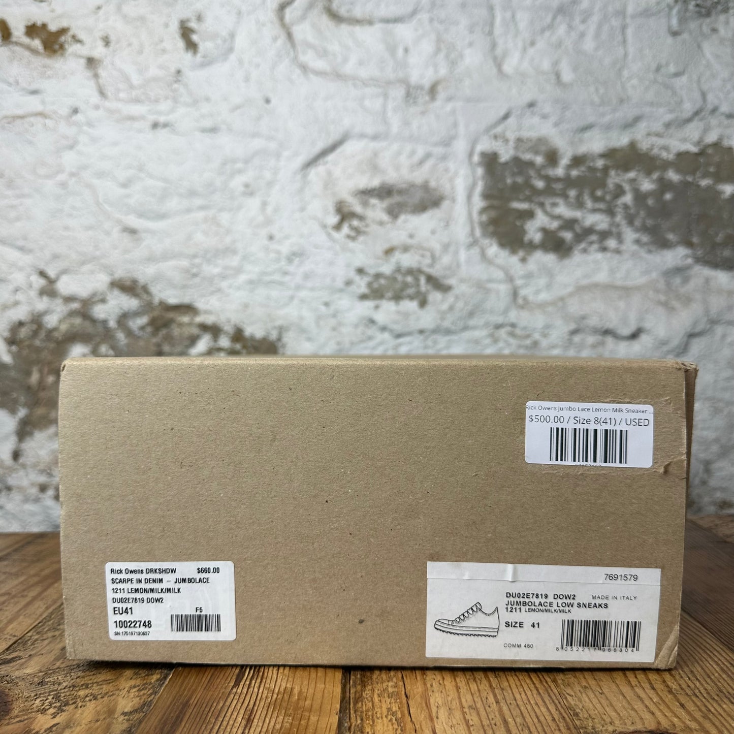 Rick Owens Jumbo Lace Lemon Milk Sneaker Sz 8 (41)