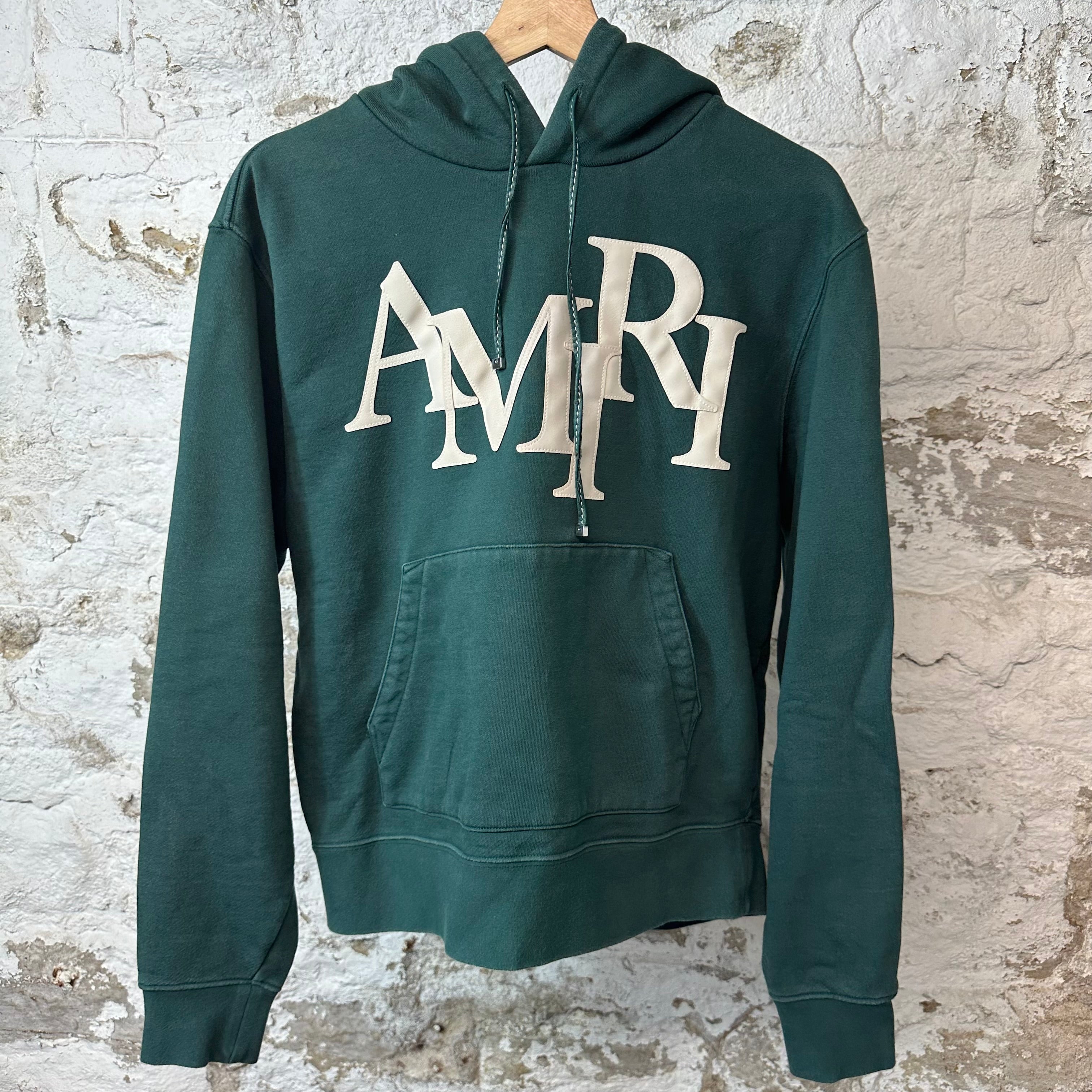 Amiri Cream Leather Spell Hoodie Green Sz M