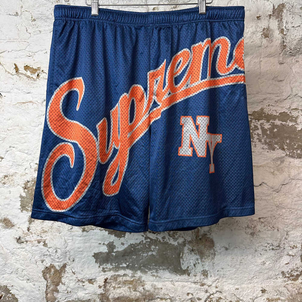Supreme Big Script Mesh Shorts Blue Sz L