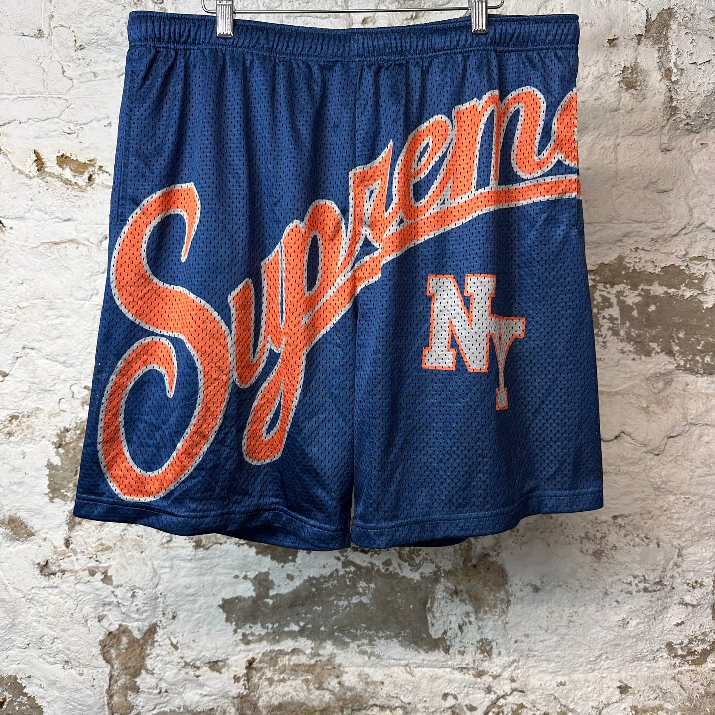 Supreme Big Script Mesh Shorts Blue Sz L