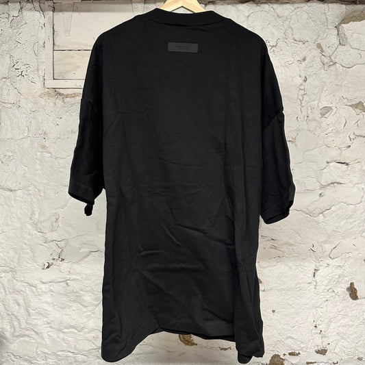 Fear of God Essentials Black Felt Chest Logo T-Shirt Sz L