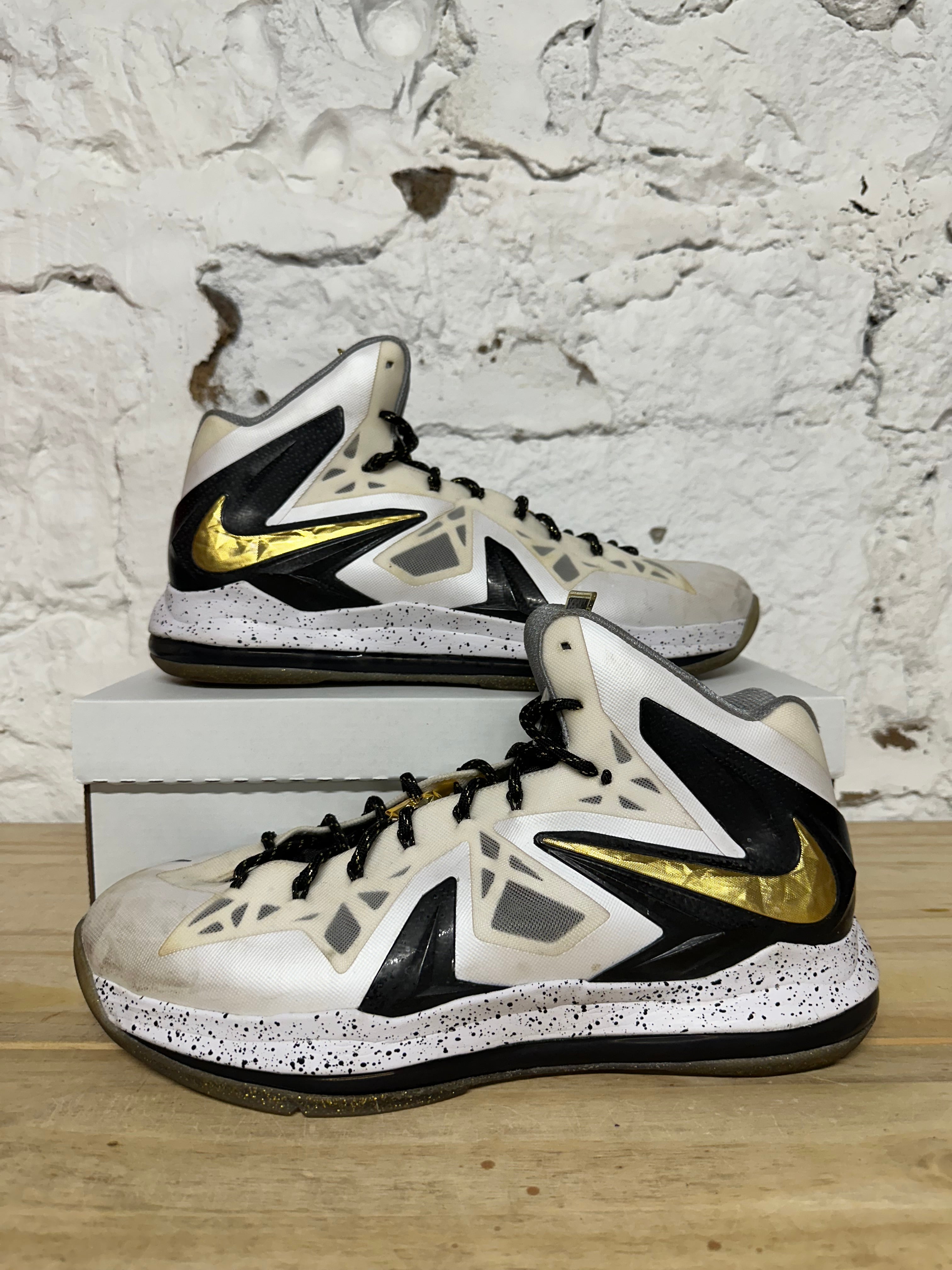 Nike Lebron 10 PS Elite White Gold Sz 12.5