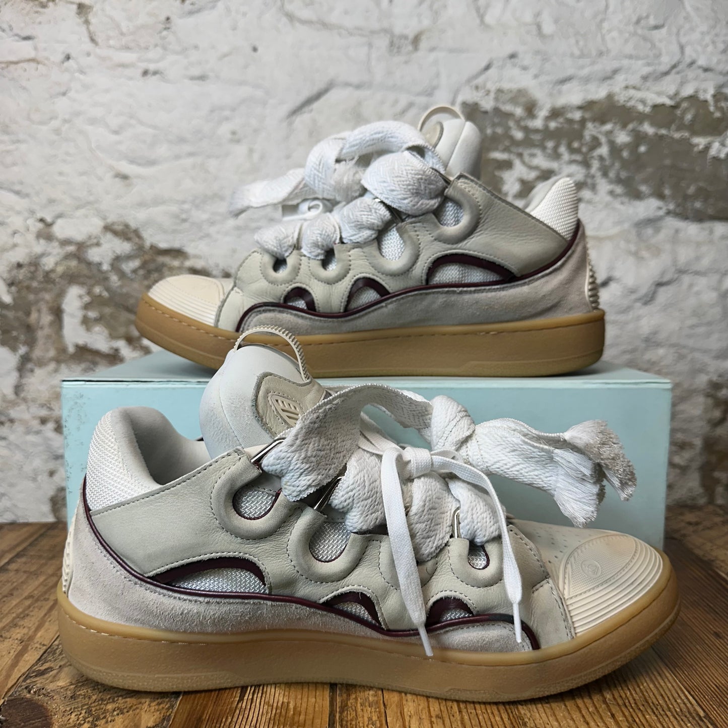 Lanvin Curb White Lace Maroon Grey Sneaker Sz 13 (46)