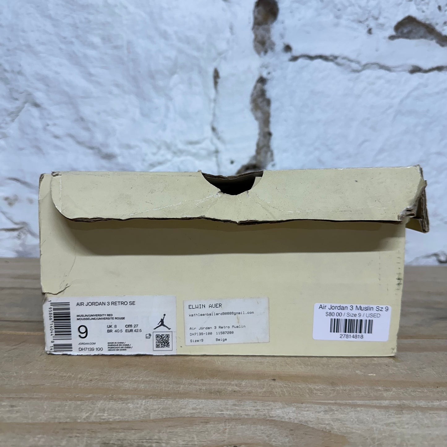 Air Jordan 3 Muslin Sz 9