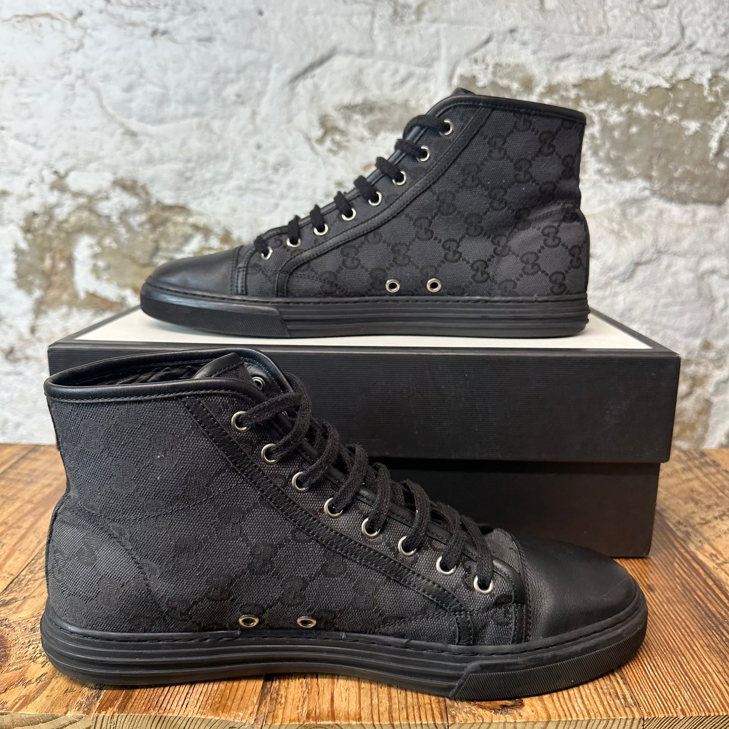 Gucci High Black GG Monogram Sneaker Sz 9.5