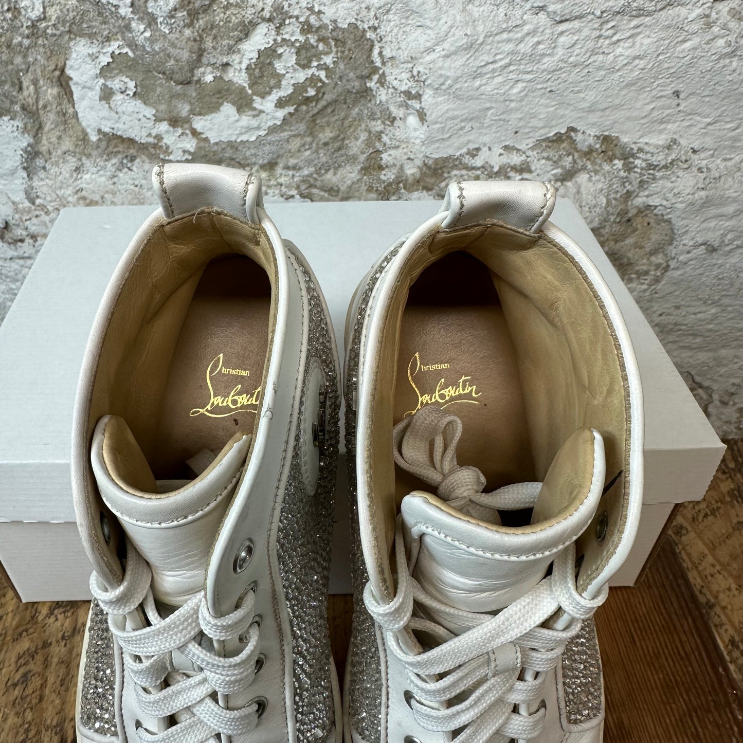 Christian Louboutin White Sparkle High Sneaker Sz 8 (41) No Box