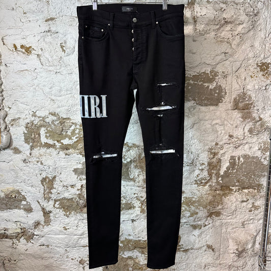Amiri Blue Tie Dye Core Logo Black Denim Jeans Sz 34