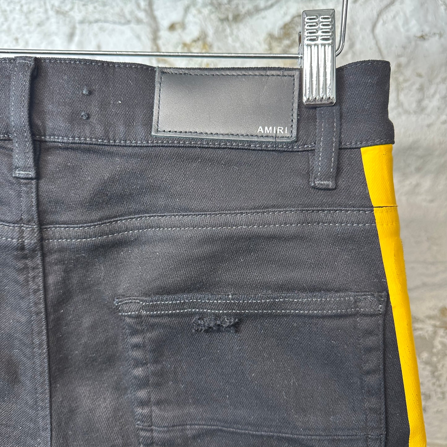 Amiri Yellow Stripe Black Denim Jeans Sz 29