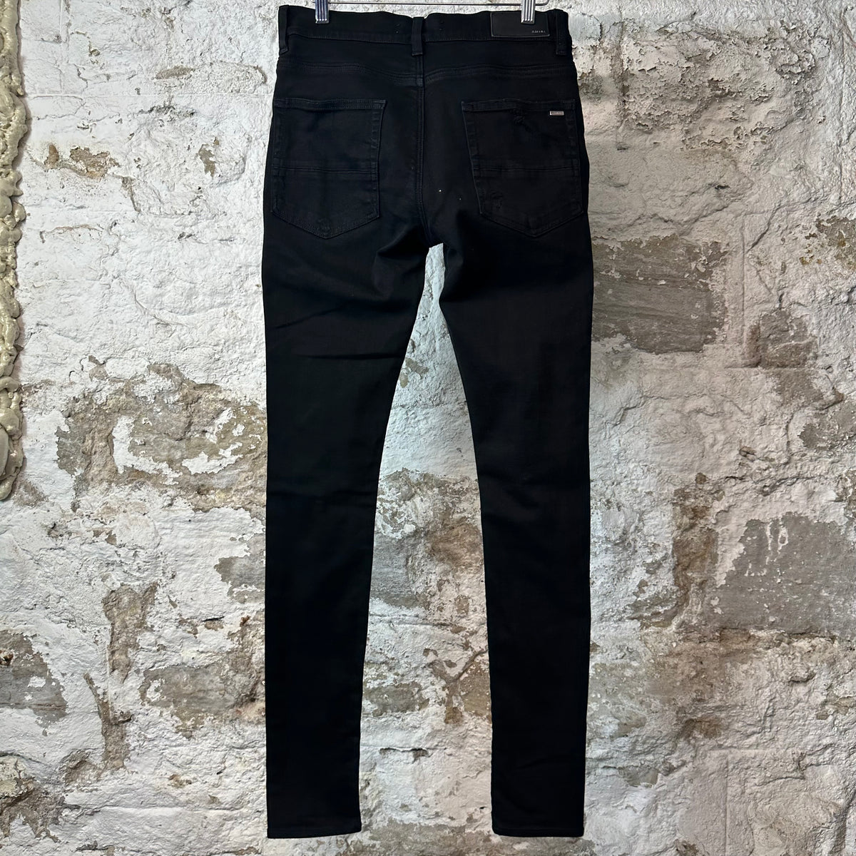 Amiri MX1 Black Leather Black Denim Jeans Sz 30