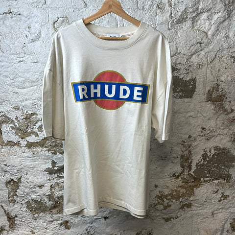 Rhude Blue Red Logo T-shirt Cream Sz XXL
