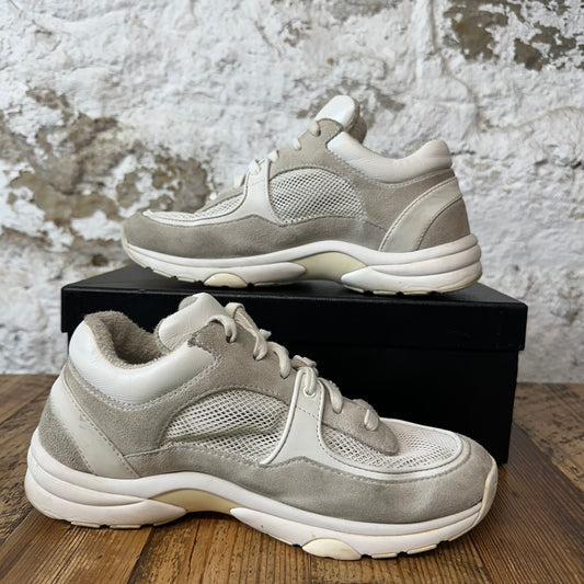 Chanel Gray CC Suede Cream White Sneaker Sz 5.5 (37.5)