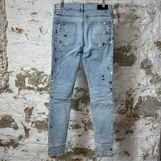 Amiri MX1 Denim Paint Splatter Blue Denim Jeans Sz 33
