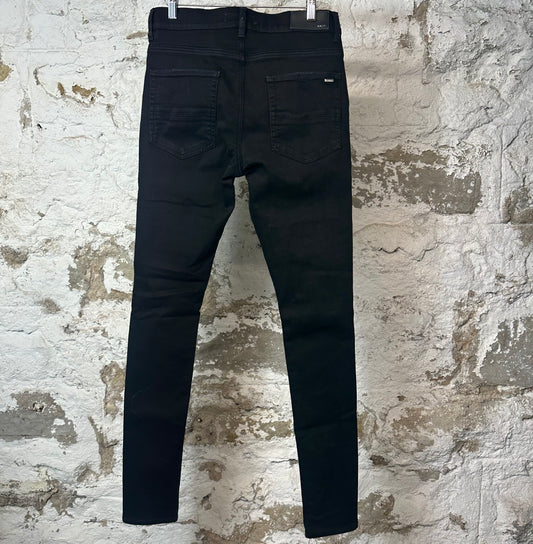 Amiri MX1 Black Leather Black Denim Jeans Sz 31