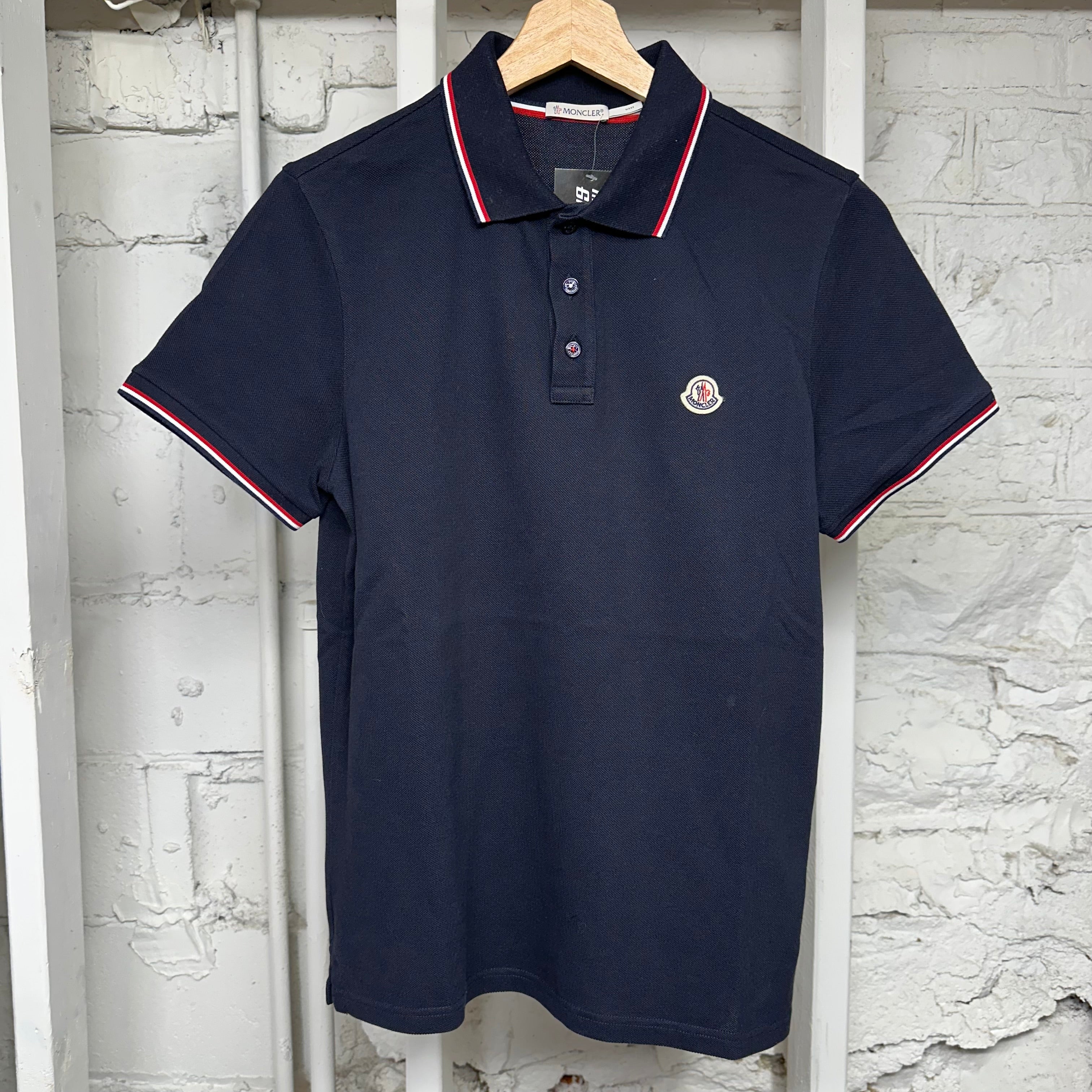 Moncler Small Logo Navy Polo Shirt Sz S