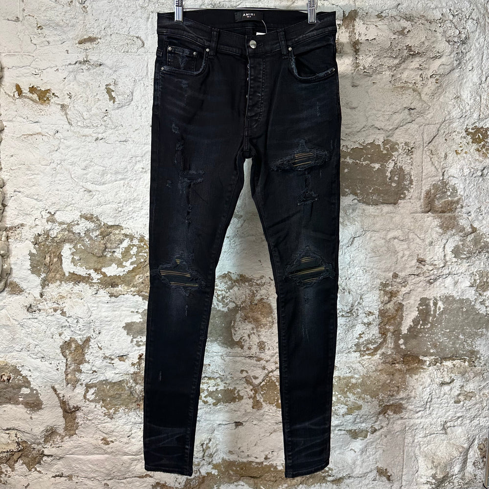 Amiri MX1 Camo Patch Black Denim Jeans Sz 31