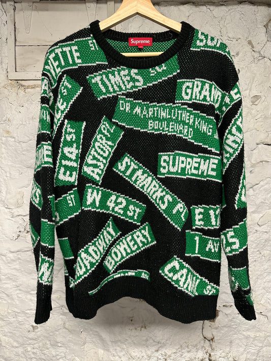 Supreme Street Signs Black Sweater Sz M