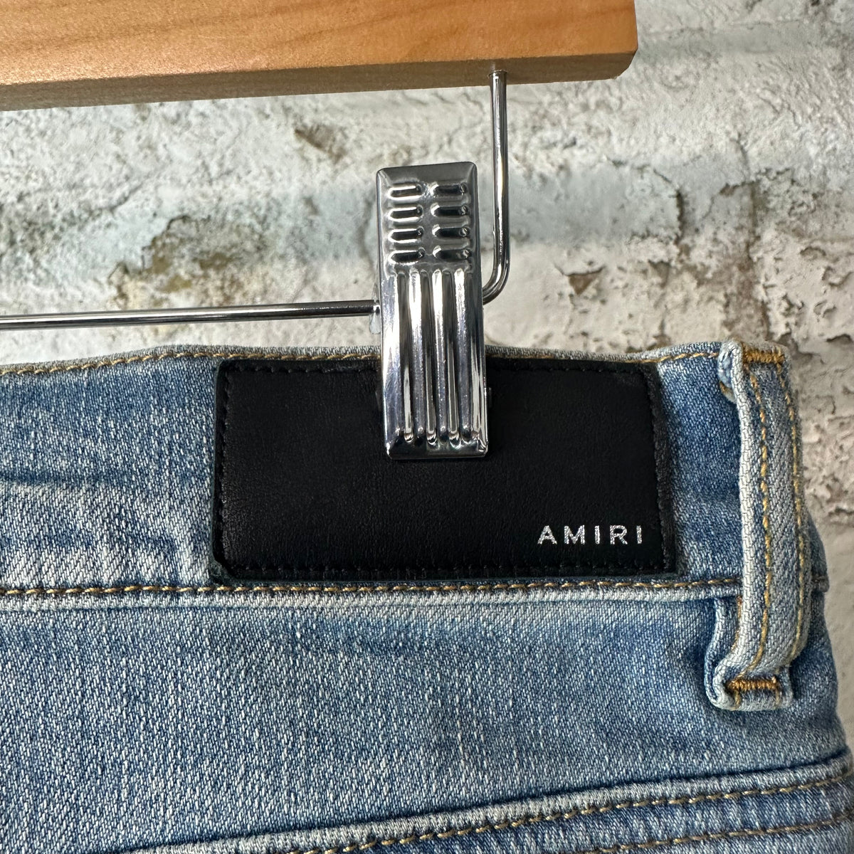 Amiri MX1 Cream Suede Blue Denim Jeans Sz 32