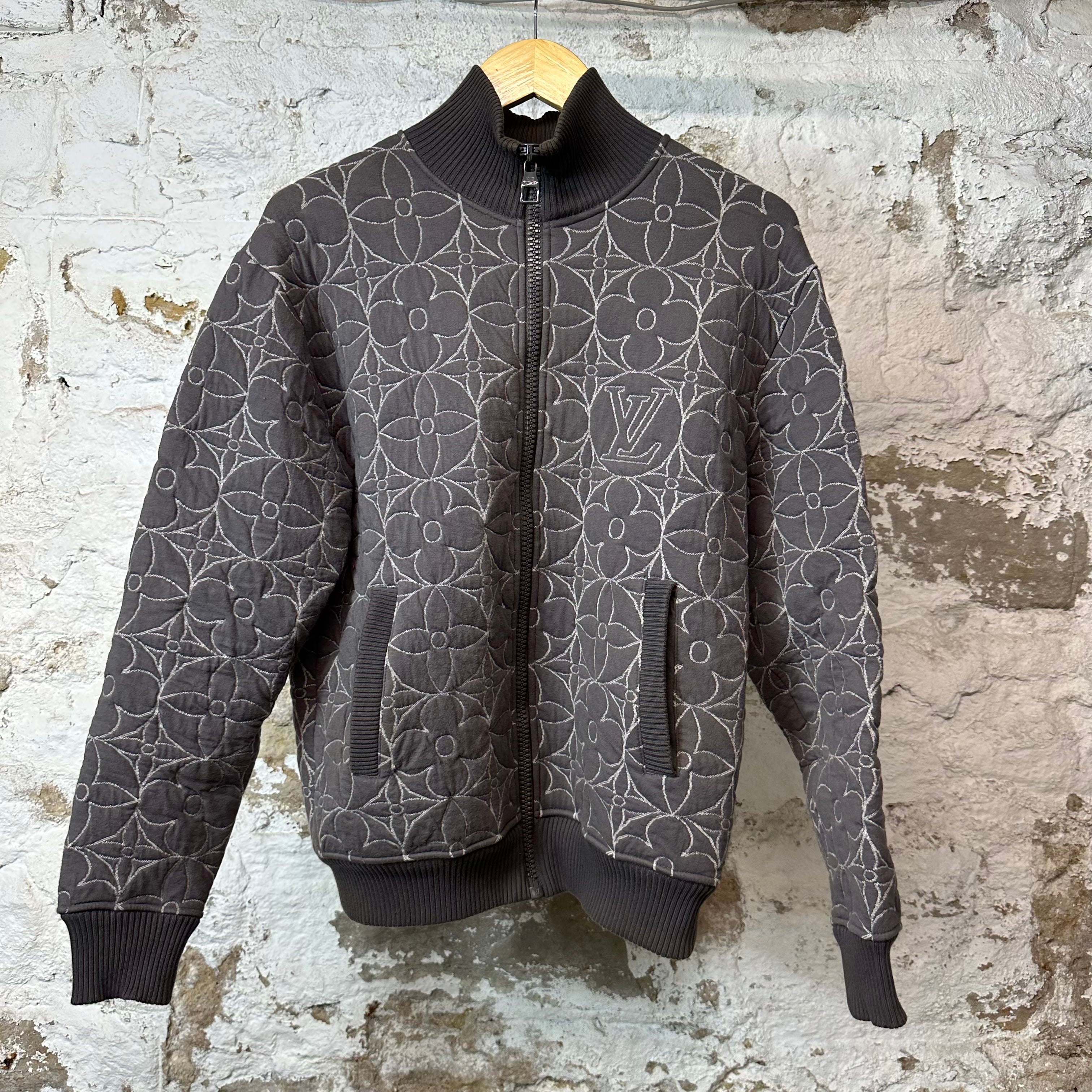 Louis Vuitton Flower Monogram Quilted Zip Up Jacket Grey Sz S