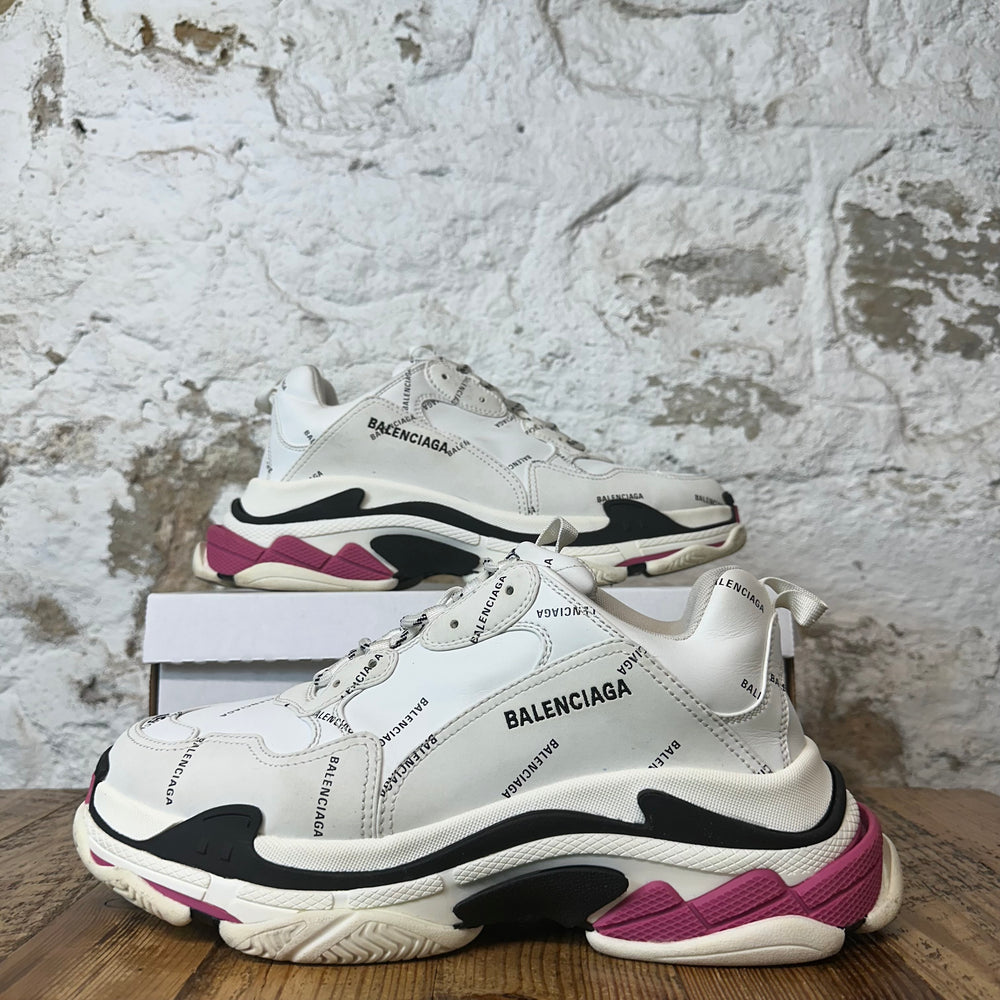 Balenciaga Triple S Spellout White Black Pink Sneaker Sz 12 (45)