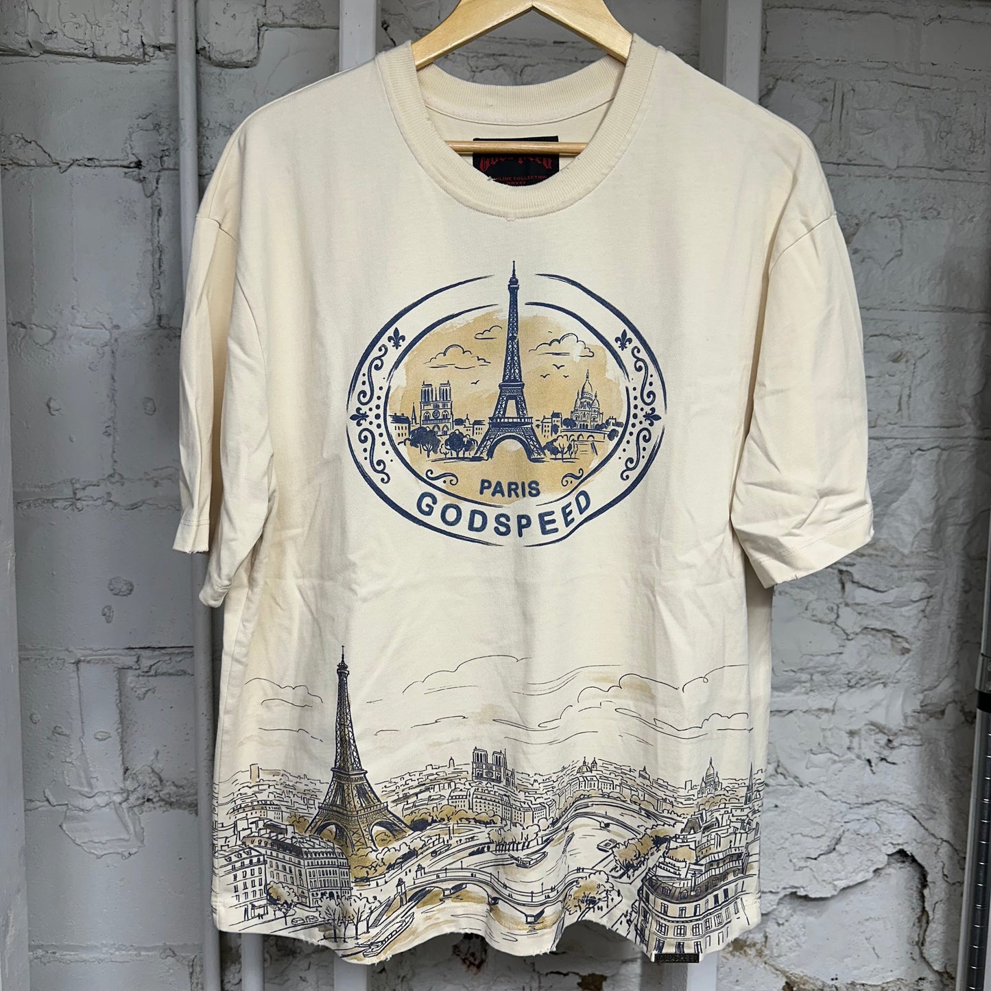 Godspeed Paris Skyline Cream T-Shirt Sz S
