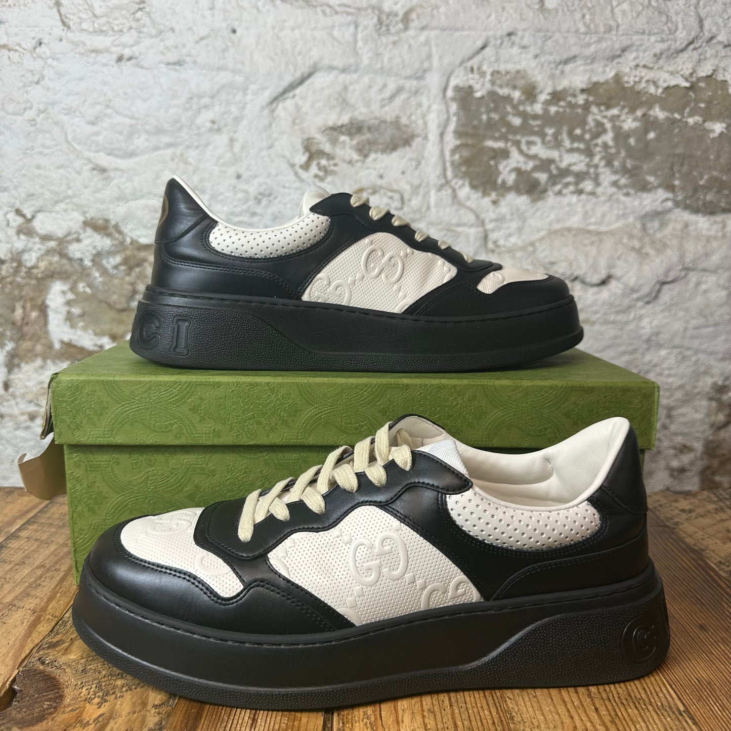 Gucci GG Embossed Chunky Black White Sneaker Sz 11