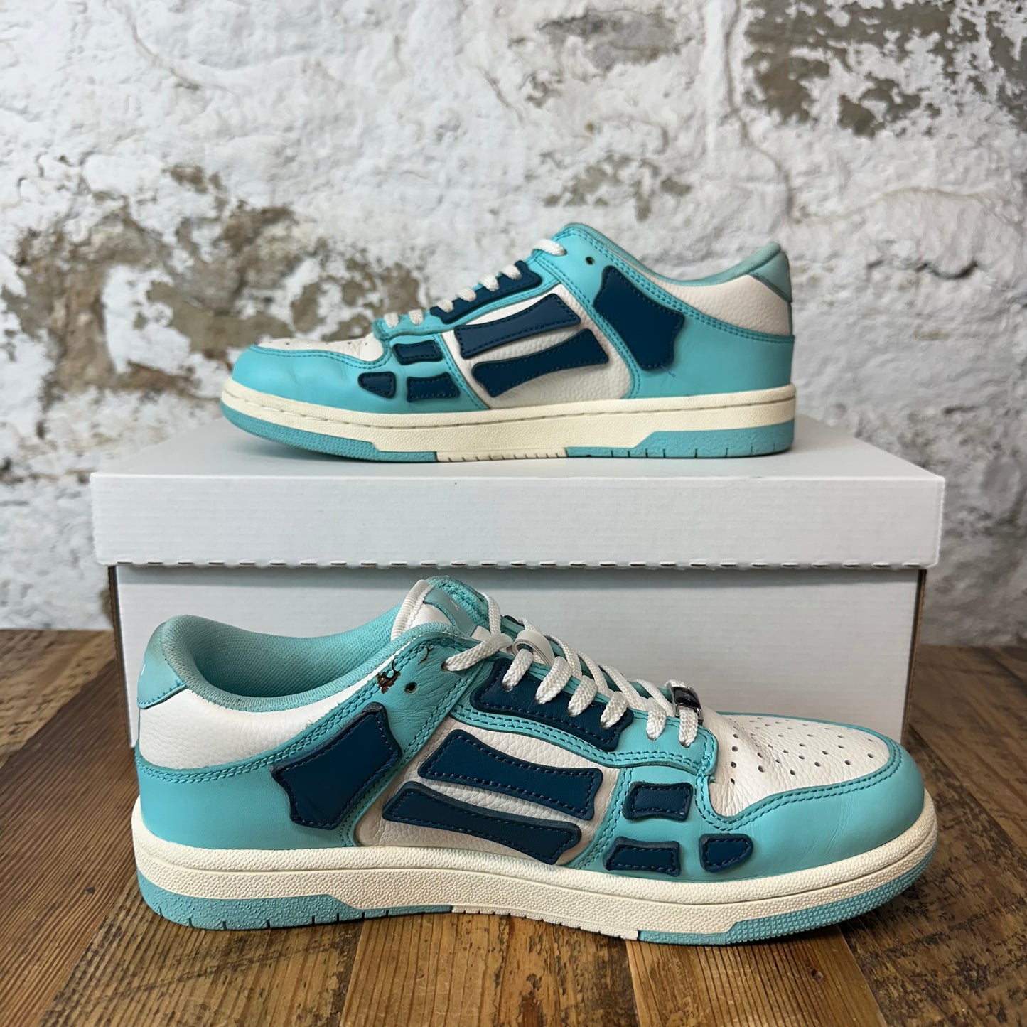 Amiri Blue Skeleton Teal White Low Sneaker Sz 6.5 (39) No Box