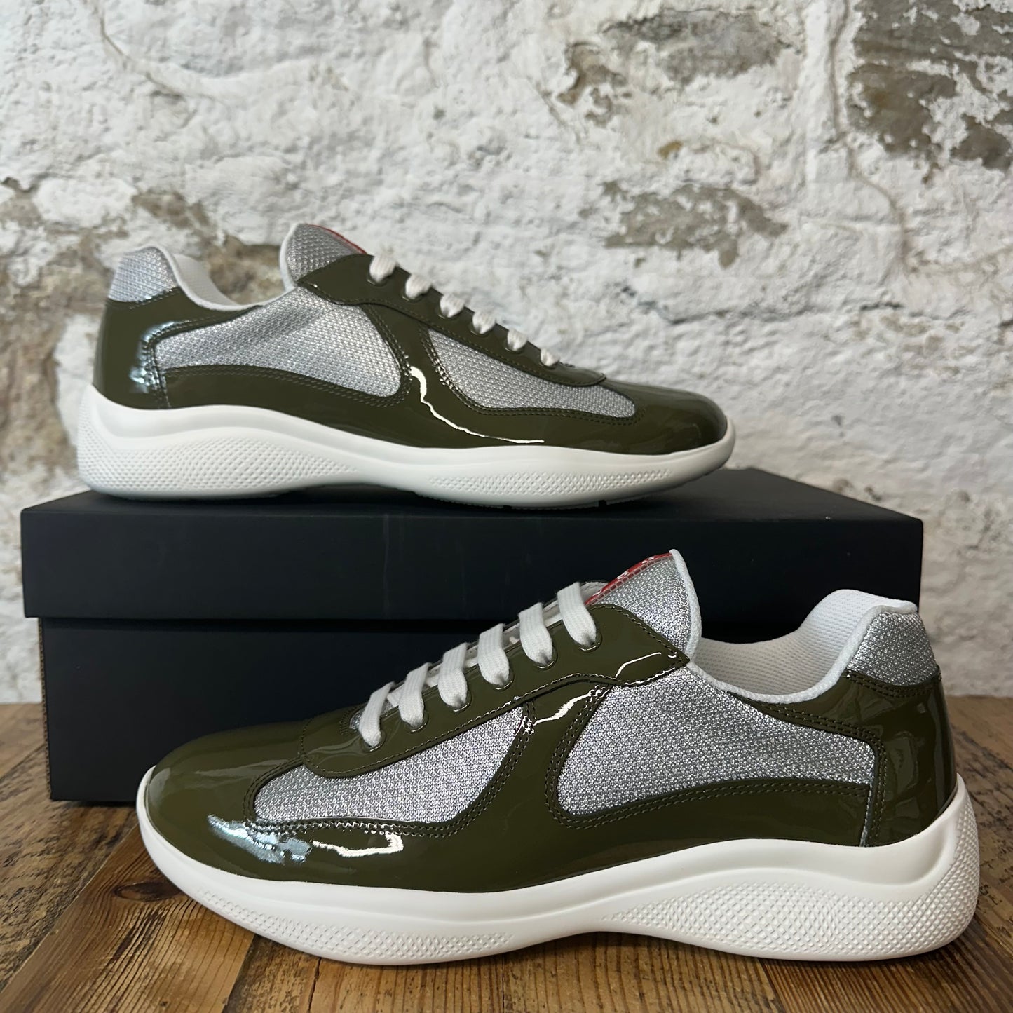 Prada Americas Cup Loden Argento Patent Sneaker Sz 9 DS